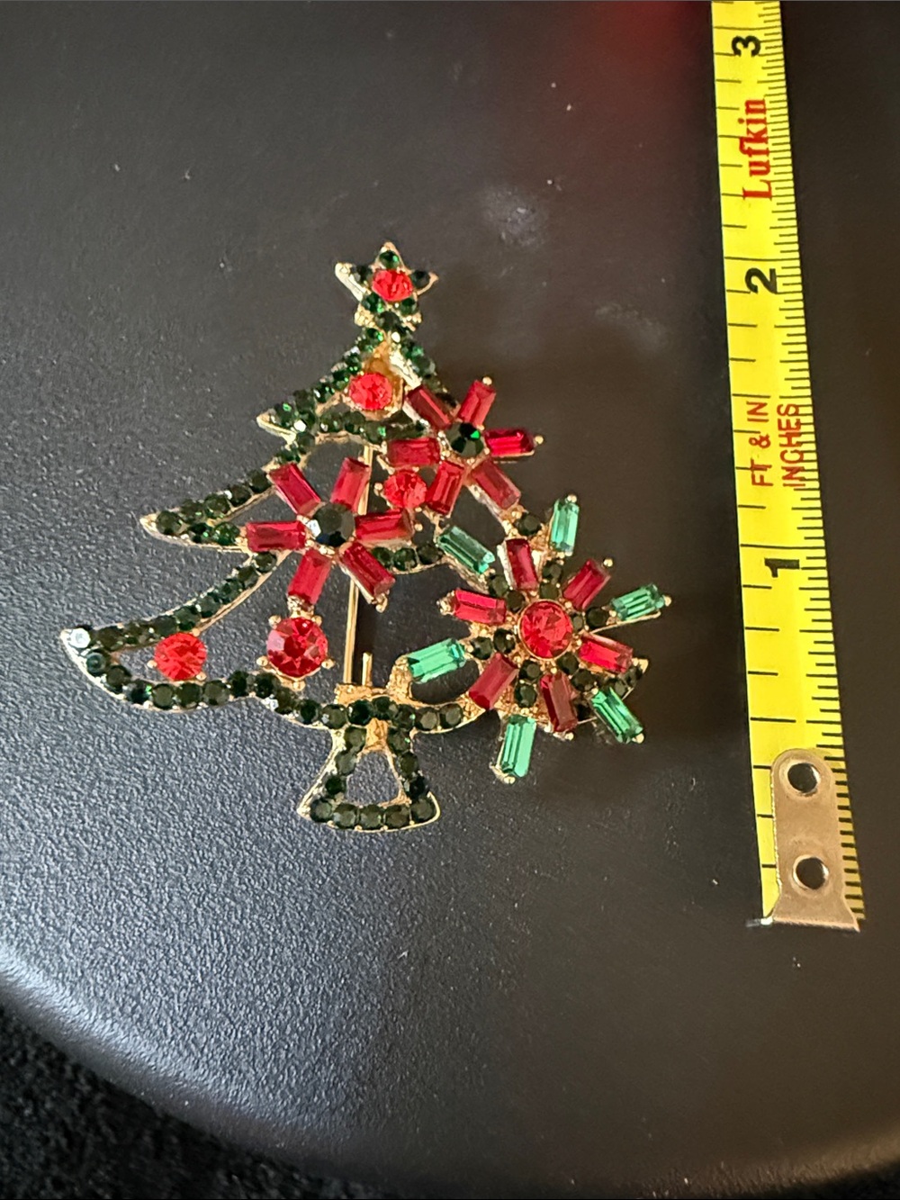 Festive Red & Green Crystal Christmas Tree Brooch
